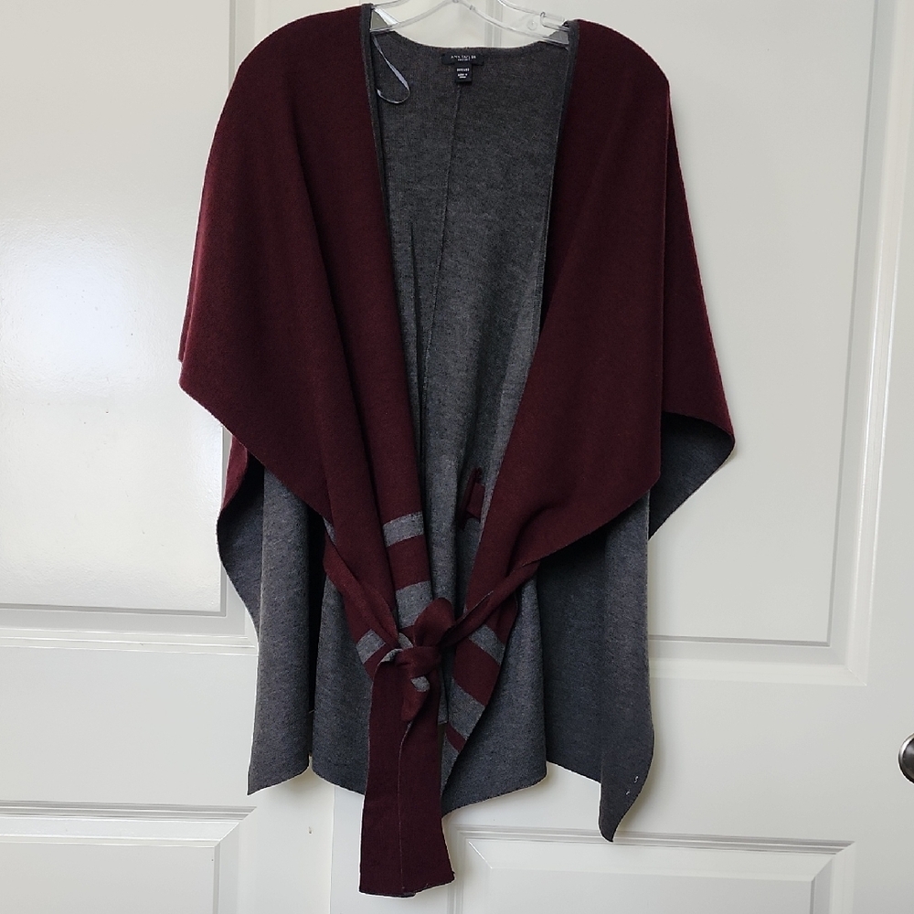 Ann Taylor Factory Burgundy and Gray Poncho